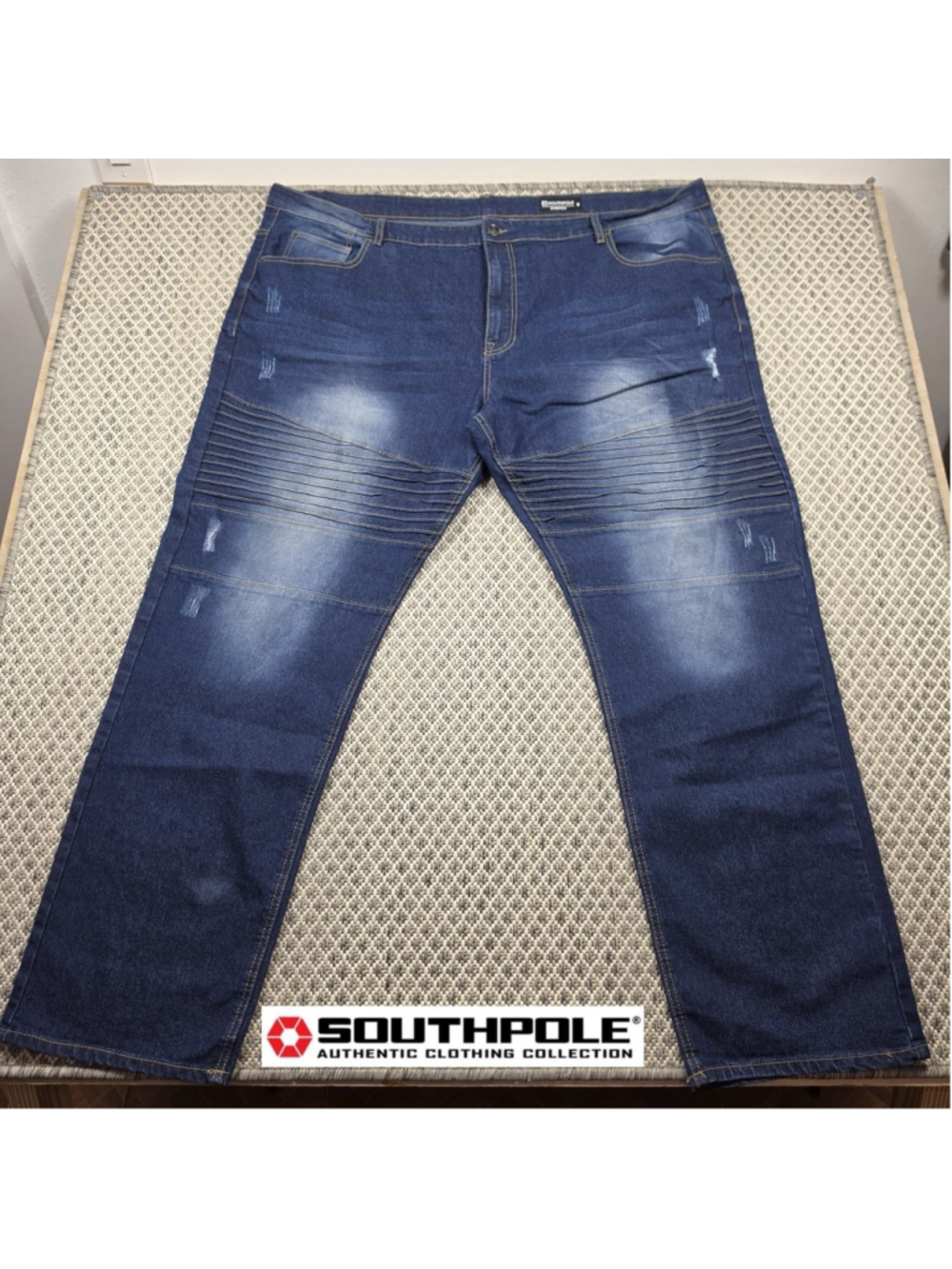Southpole Stretch Biker Moto Jeans Mens Size 48 Blue Distressed Denim Pants - Picture 1 of 11